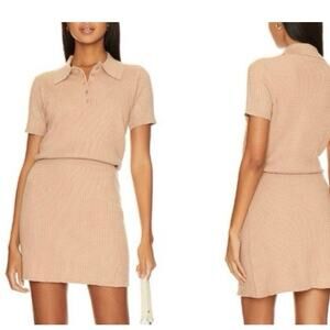NWT Revolve Weworewhat Cable Knit Dress Beige Sz Large Short Sleeve Polo Neutral